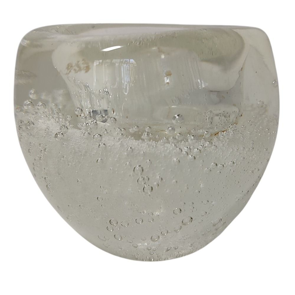 Clear Art Glass Votive Candle Holder‎ With Bubbles Polish Bottom Heavy 3.5 in